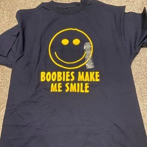 Men’s naughty T-shirt L navy blue “Boobies make me smile”